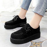 LAKESHI Creepers Women Shoes Large Size 41 Flat Platform Shoes Lace-Up Round Toe Women Flats Casual Shoes Solid Female Shoes