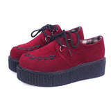LAKESHI Creepers Women Shoes Large Size 41 Flat Platform Shoes Lace-Up Round Toe Women Flats Casual Shoes Solid Female Shoes