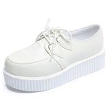 LAKESHI Creepers Women Shoes Large Size 41 Flat Platform Shoes Lace-Up Round Toe Women Flats Casual Shoes Solid Female Shoes