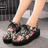 LAKESHI Creepers Women Shoes Large Size 41 Flat Platform Shoes Lace-Up Round Toe Women Flats Casual Shoes Solid Female Shoes