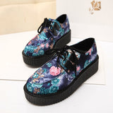 LAKESHI Creepers Women Shoes Large Size 41 Flat Platform Shoes Lace-Up Round Toe Women Flats Casual Shoes Solid Female Shoes