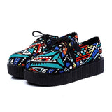 LAKESHI Creepers Women Shoes Large Size 41 Flat Platform Shoes Lace-Up Round Toe Women Flats Casual Shoes Solid Female Shoes