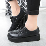 LAKESHI Creepers Women Shoes Large Size 41 Flat Platform Shoes Lace-Up Round Toe Women Flats Casual Shoes Solid Female Shoes